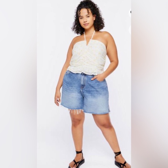 Forever 21 Plus Yellow Polka Dot Print Metallic Ruffled Halter Top Size 0X - Picture 11 of 14